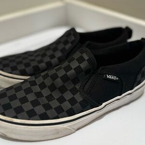 Vans Boy's Black and Gray Checkered Slip-On Sneakers Size 3